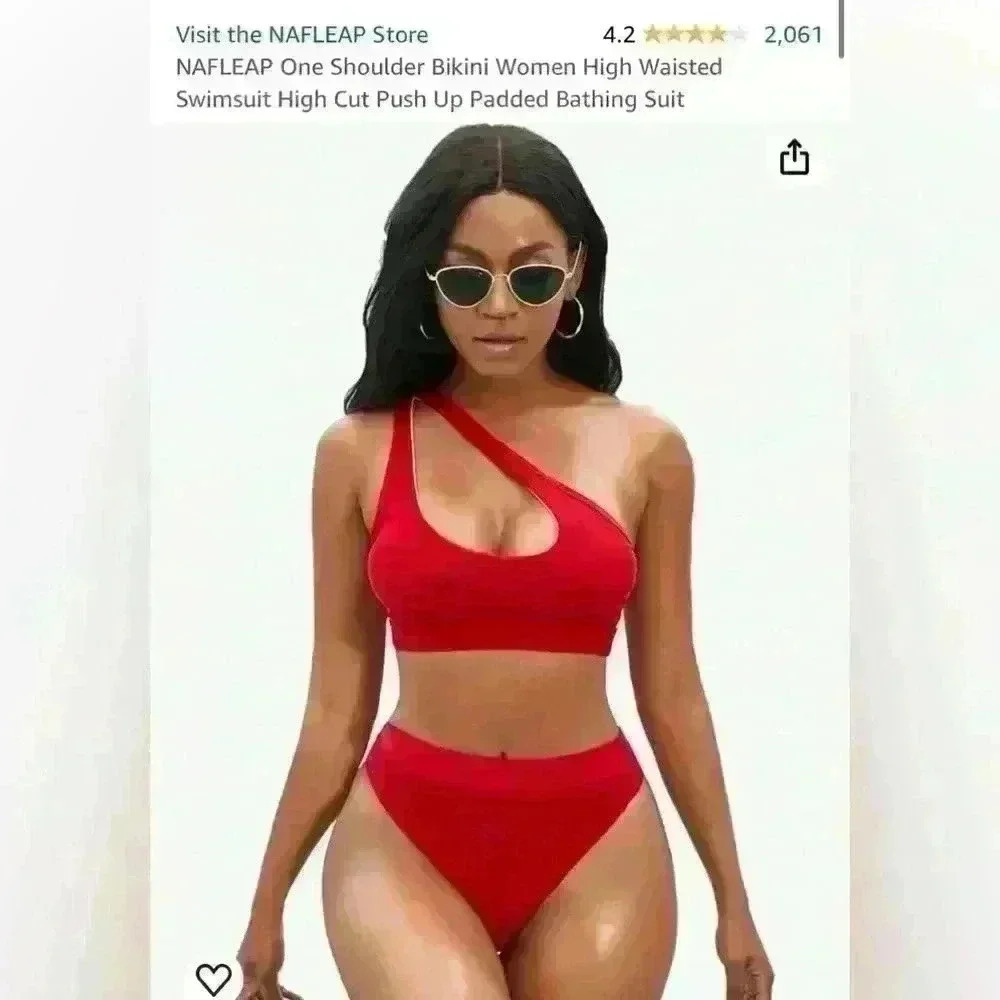 NAFLEAP Womens One Shoulder Sport Bikini Set High Waisted Cutout Swimsuit S